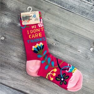 Blue Q “hi I don’t care” socks, cotton, pink/multicolor, crew height